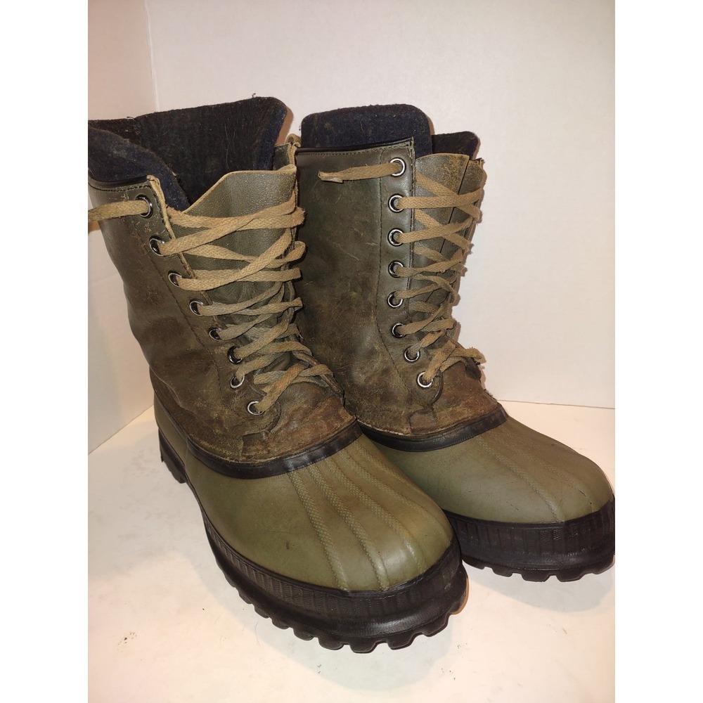 Sorel Mark Kaufman LaCrosse Duck Boots Mens 10.5 Green Leather Rubber USA Liners